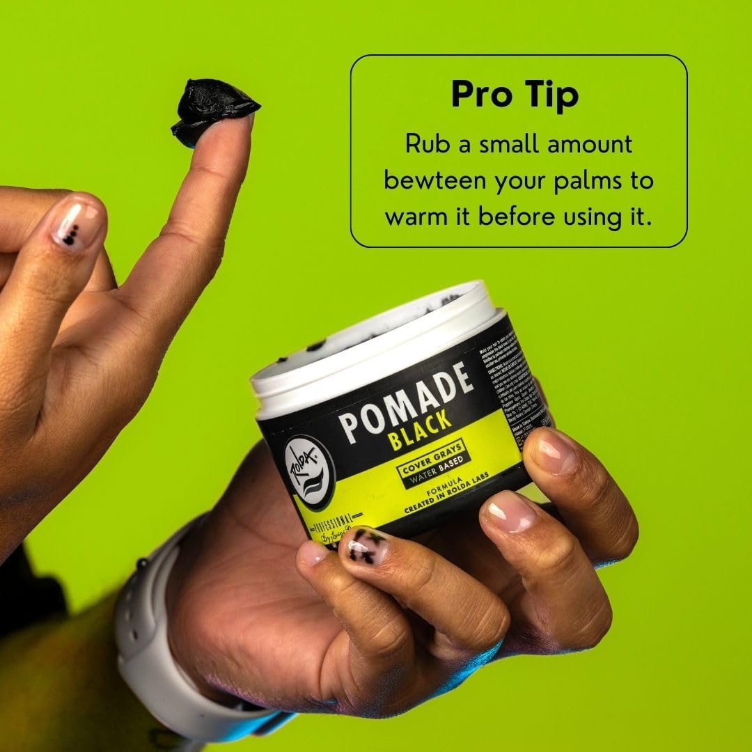 Rolda Black Pomade water-based swirl illustrates easy removal after styling.