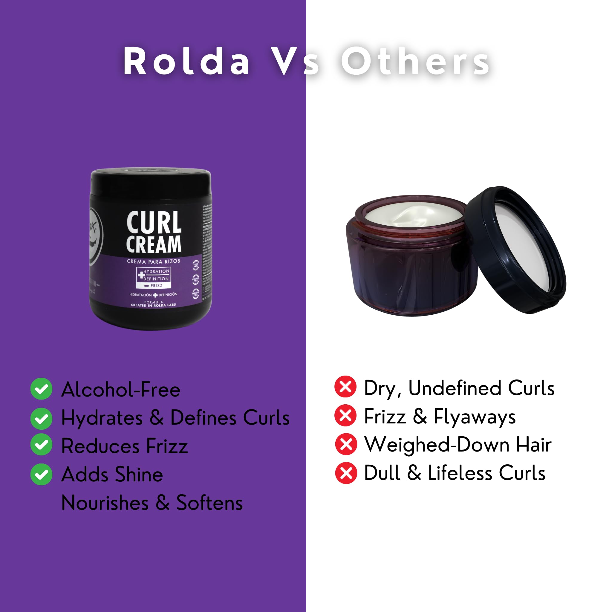 Rolda Curl Cream bottle being applied to hair for curl definition.