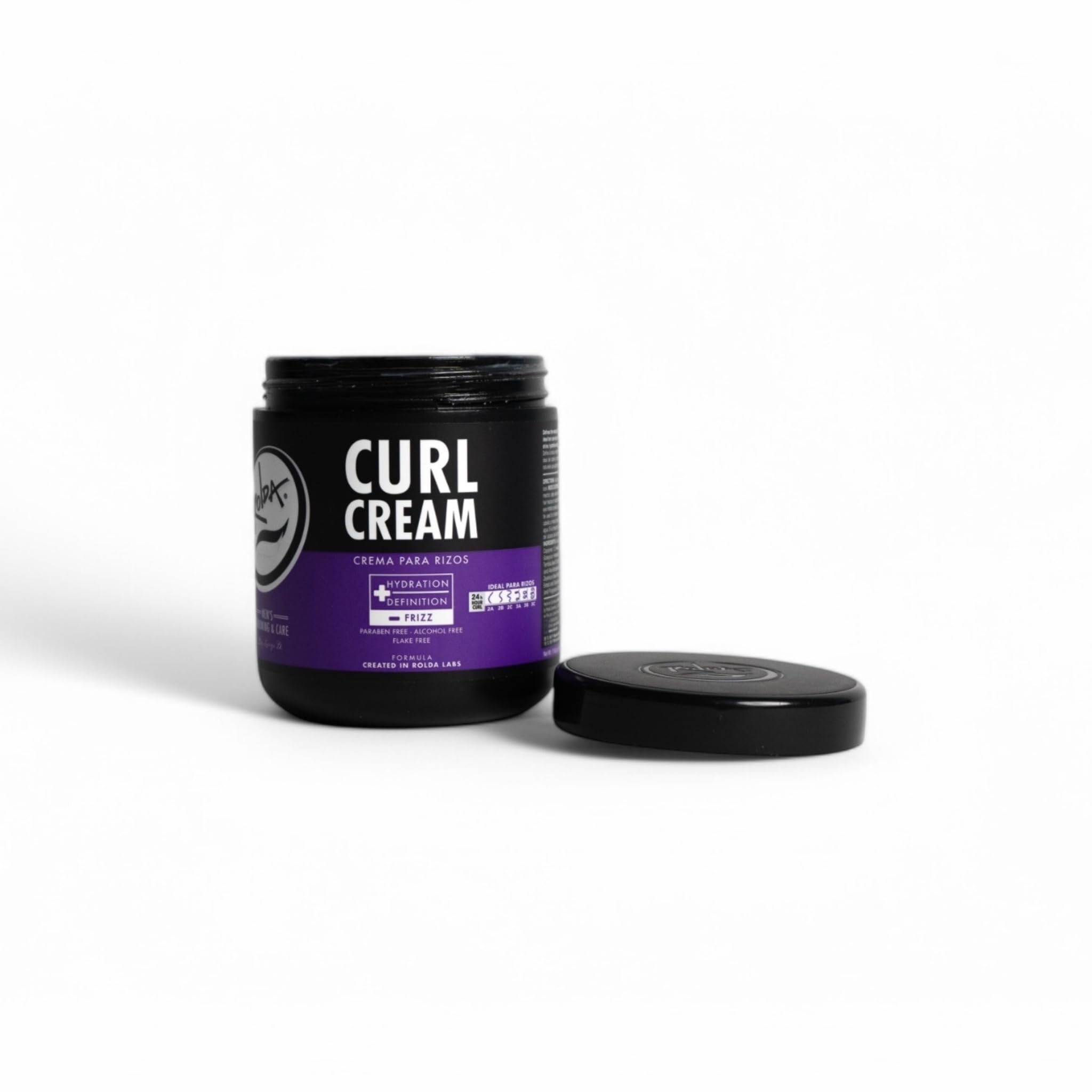 Rolda Curl Cream ingredients label close-up hints at nourishing oils.