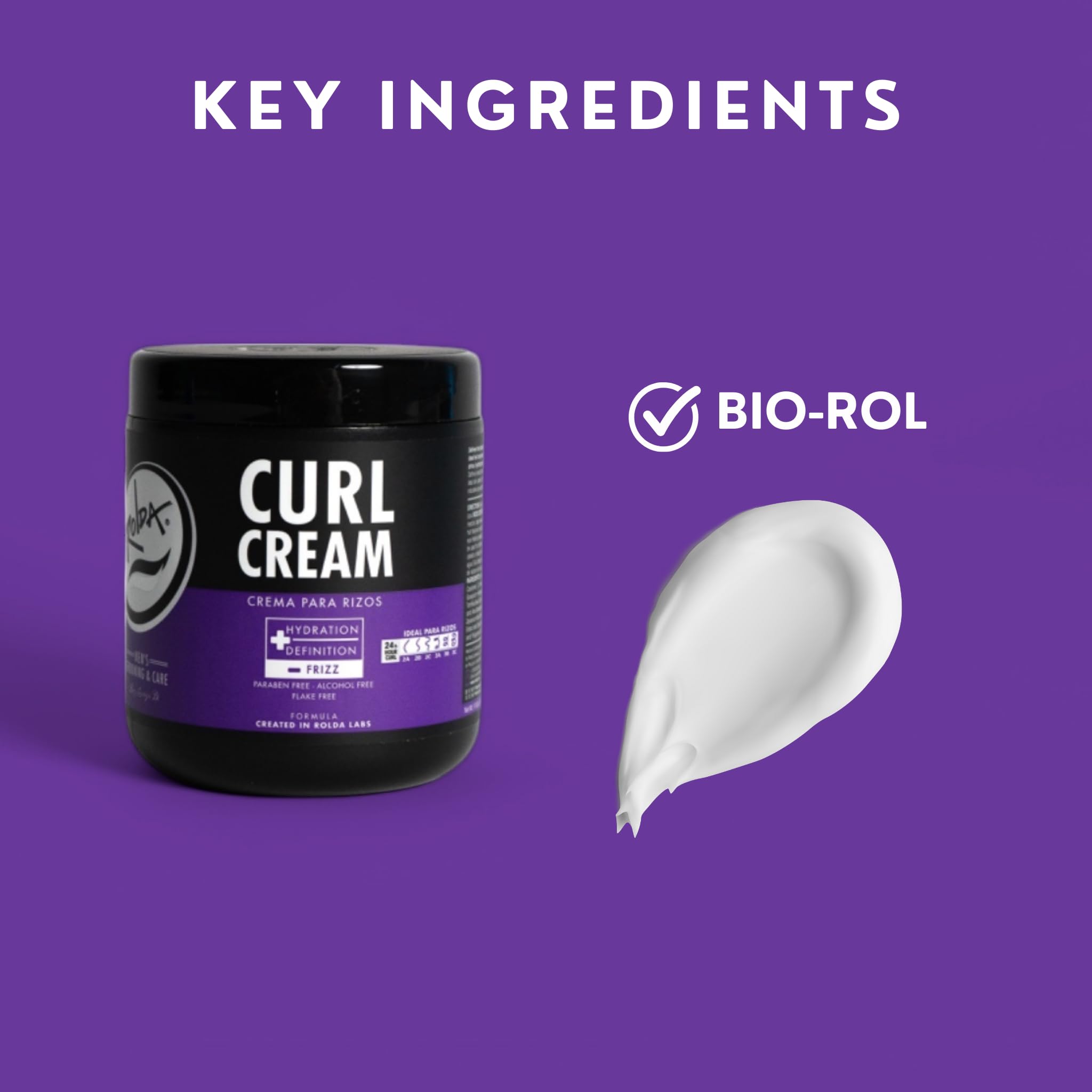 Rolda Curl Cream on model's curls showing enhanced bounce and moisture.