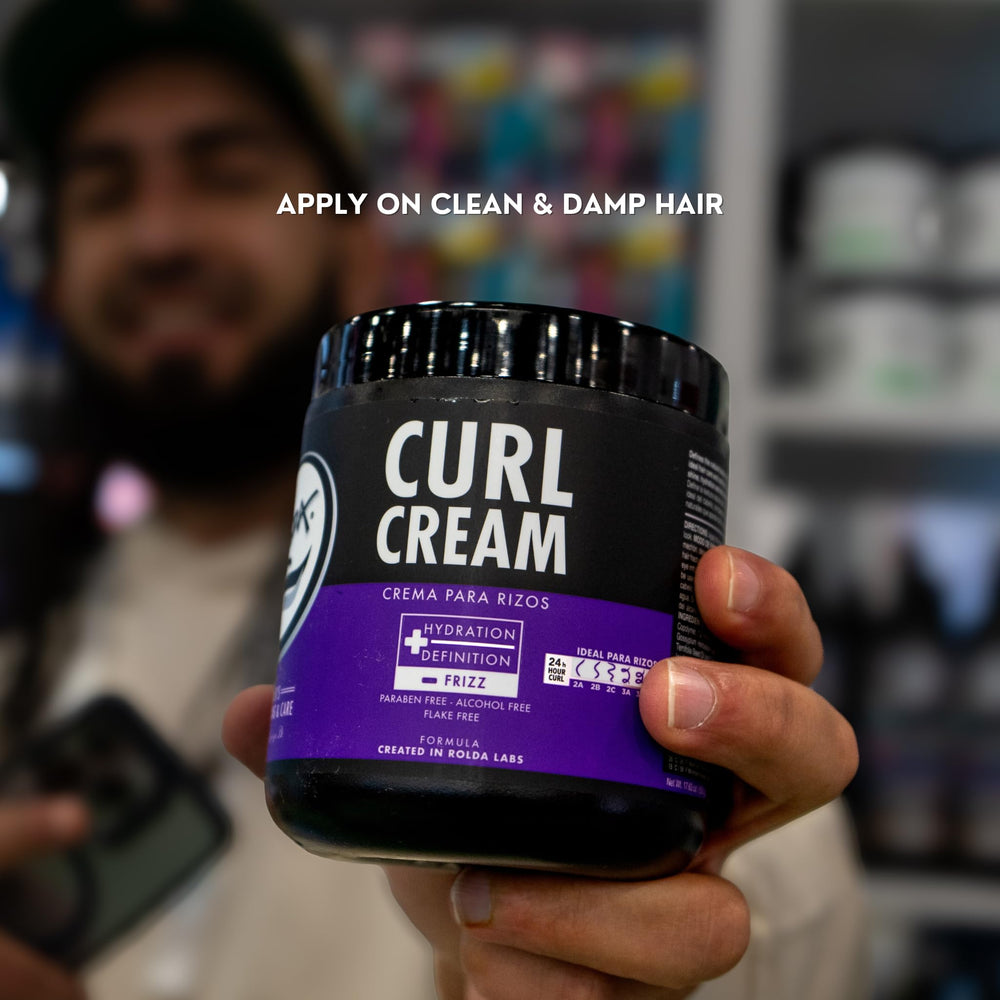 Rolda Curl Cream packaging close-up communicates premium hydration for curls.