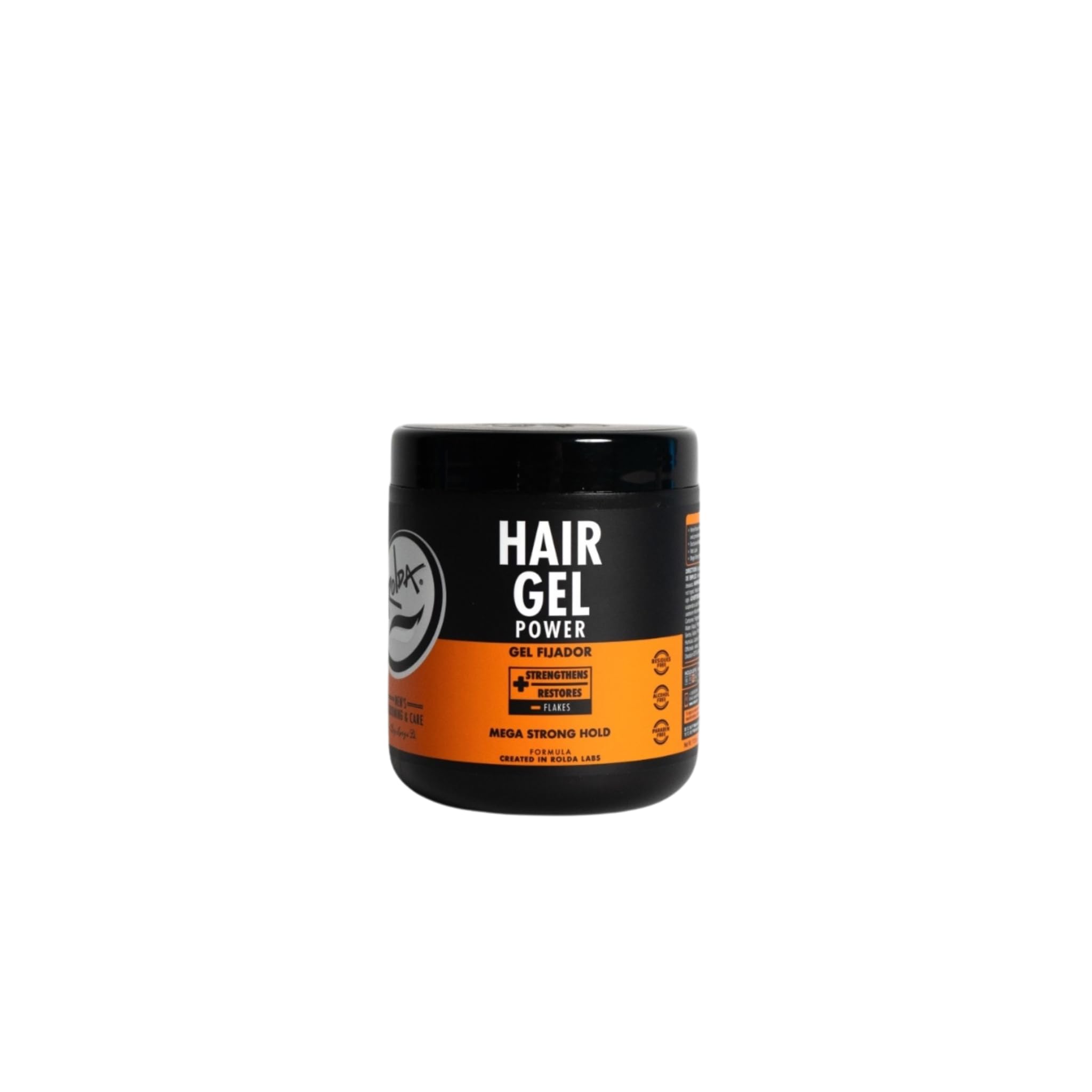 Rolda Power Styling Gel wet-look bottle shows mega hold for short hair.