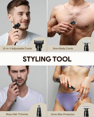 Roleader Xpert T styling shaver body grooming attachment in use for safe trimming