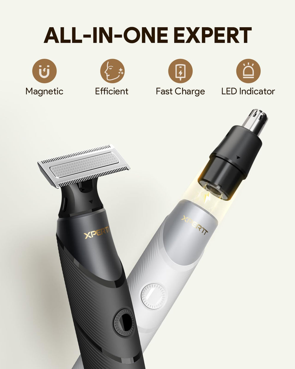 Roleader Xpert T styling shaver wet-dry use in a shower-ready setup