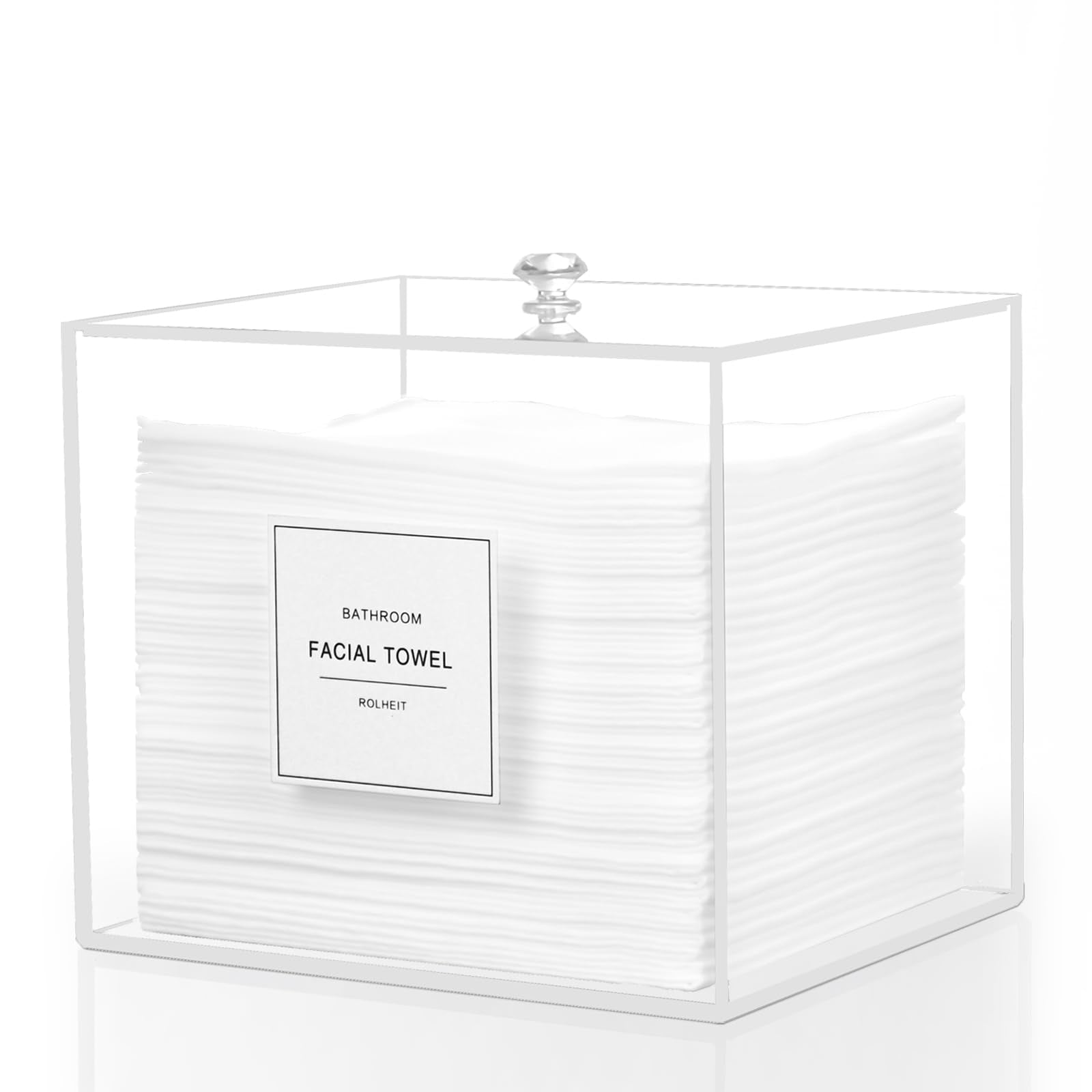 Rolheit acrylic face-towel-holder lid-with-rhinestone keeps towels organized and accessible.