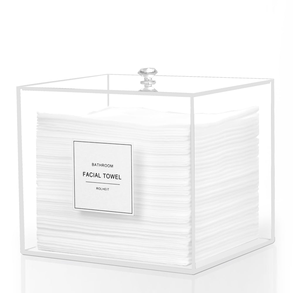 Rolheit acrylic face-towel-holder lid-with-rhinestone keeps towels organized and accessible.