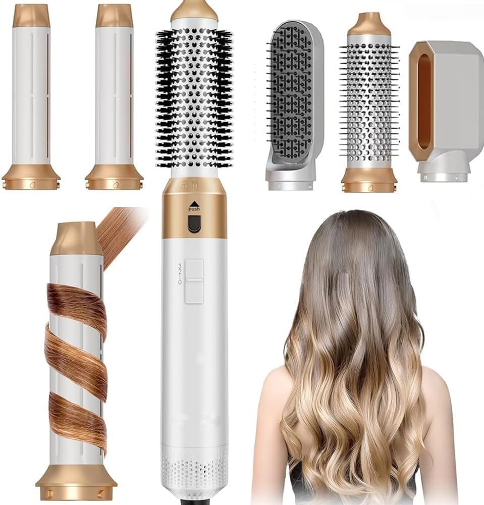 Roll With Us Depot 5-in-1 hair dryer brush assembly demonstrates all-in-one styling versatility at home.