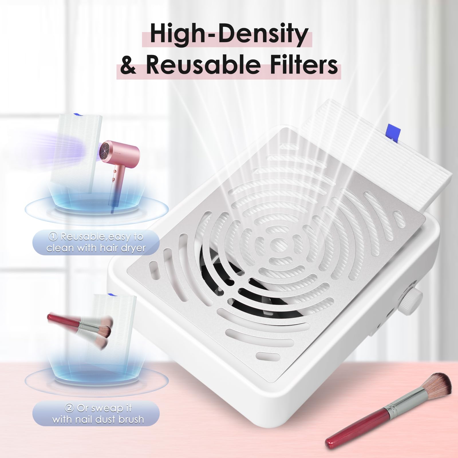 Rolokit dusting-brush helps remove powder for quick cleanup.