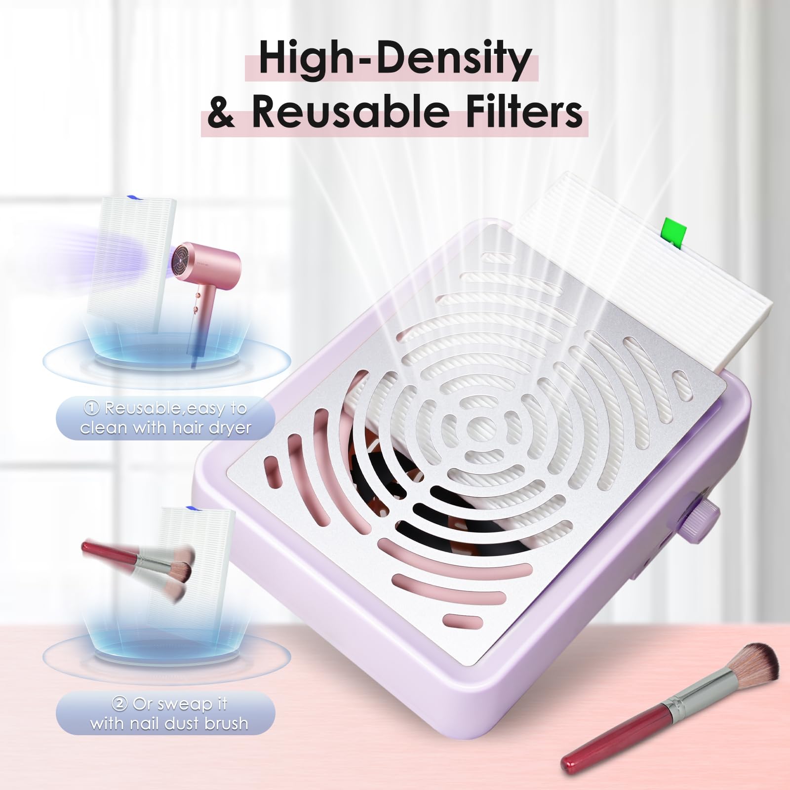 Rolokit LED nail lamp on the collector brightens the workspace for detailed nail art.