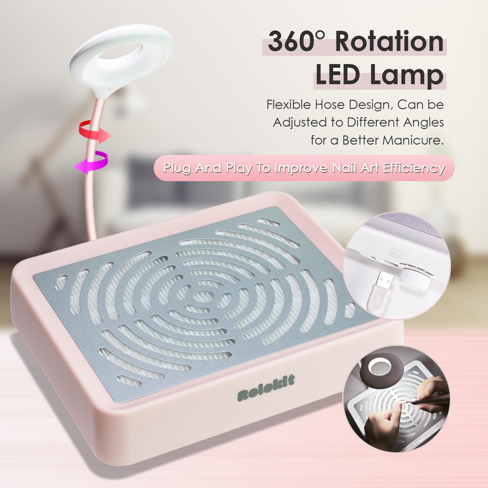 Rolokit nail dust collector with 40W motor captures dust efficiently