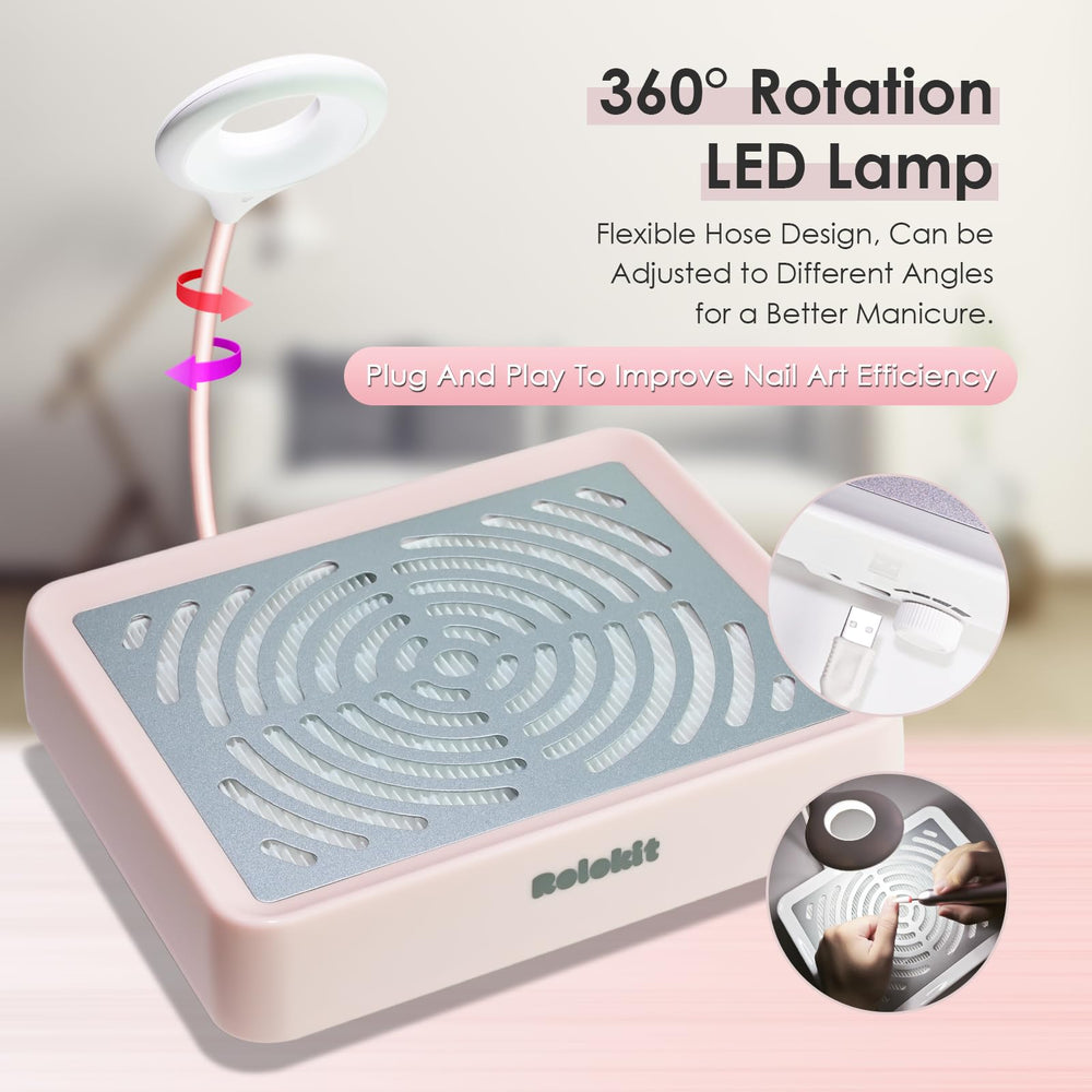Rolokit nail dust collector with 40W motor captures dust efficiently