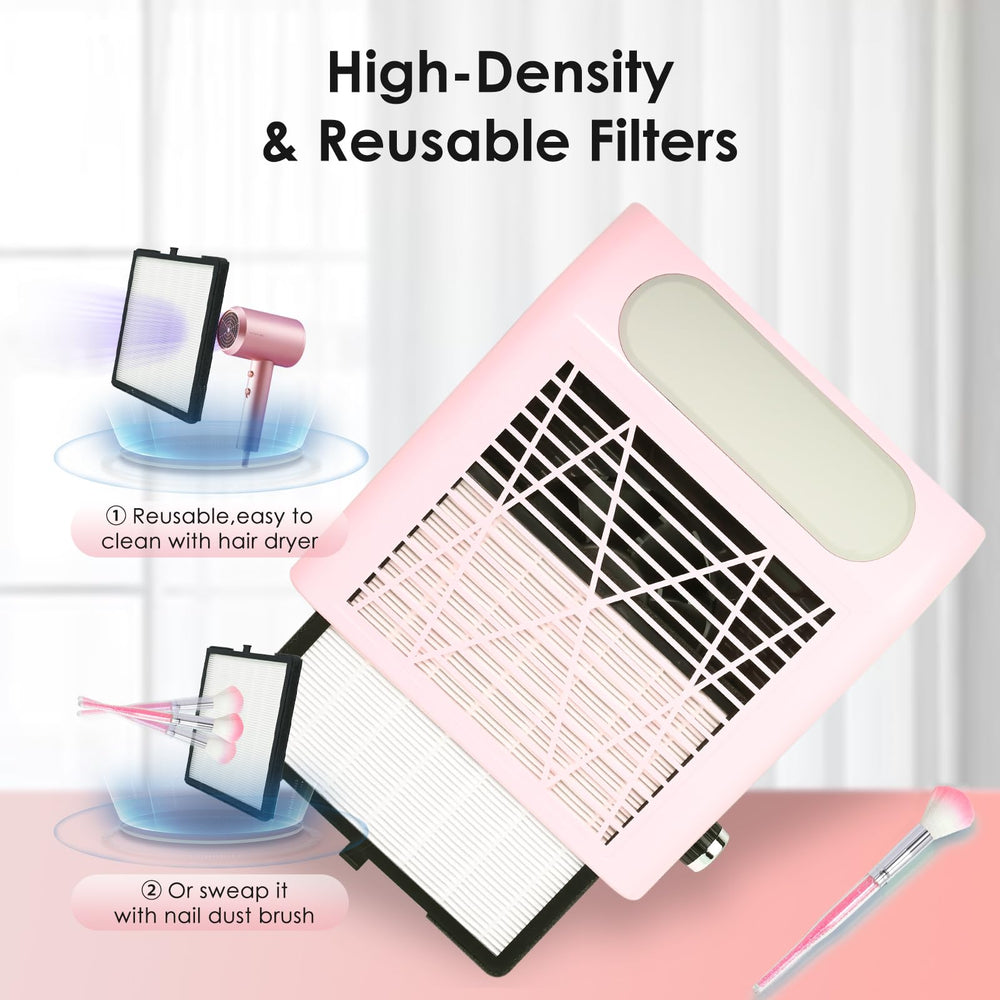 Rolokit nail dust collector in use during manicure with visible low-noise operation