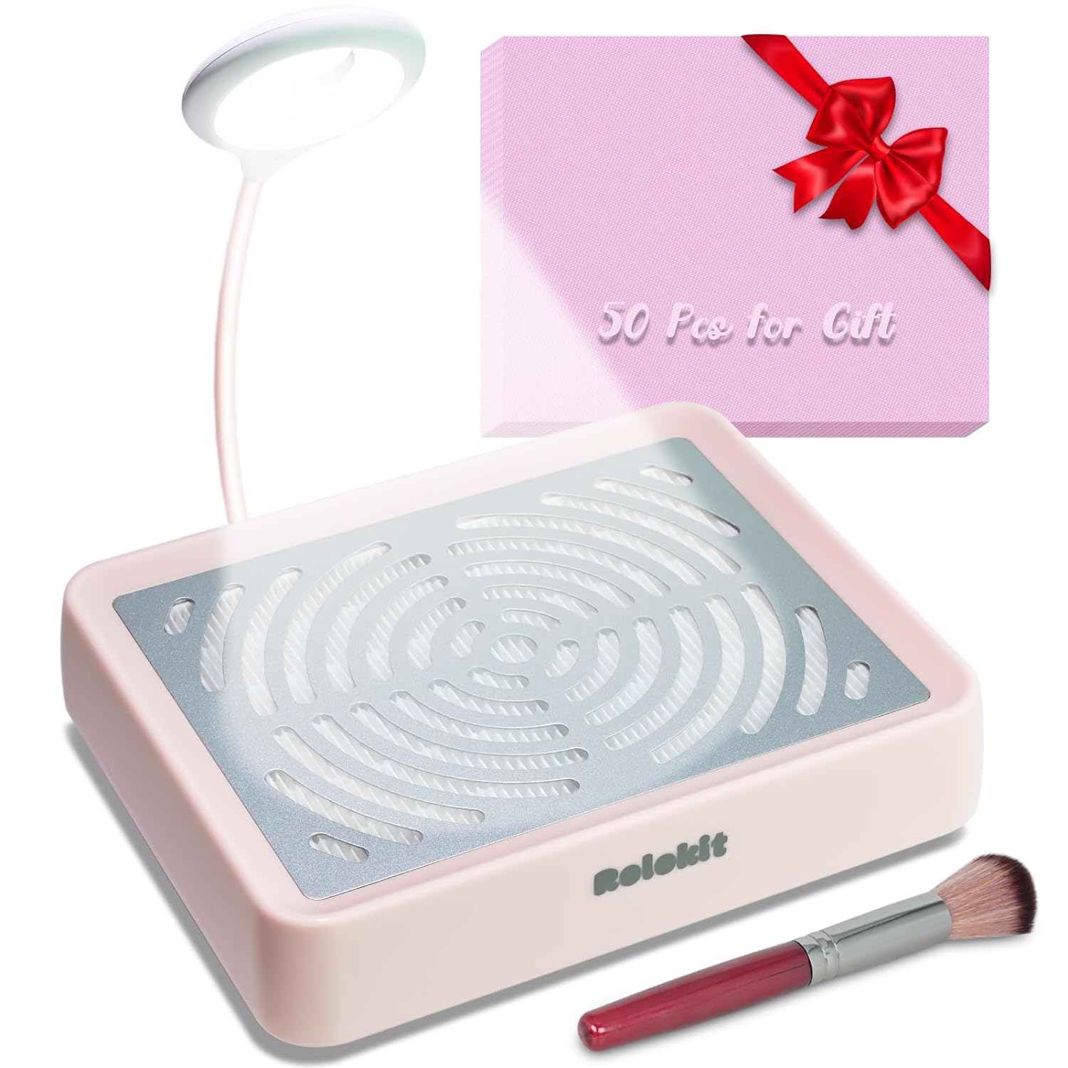 Rolokit nail dust collector with lamp focuses light for precise nail art
