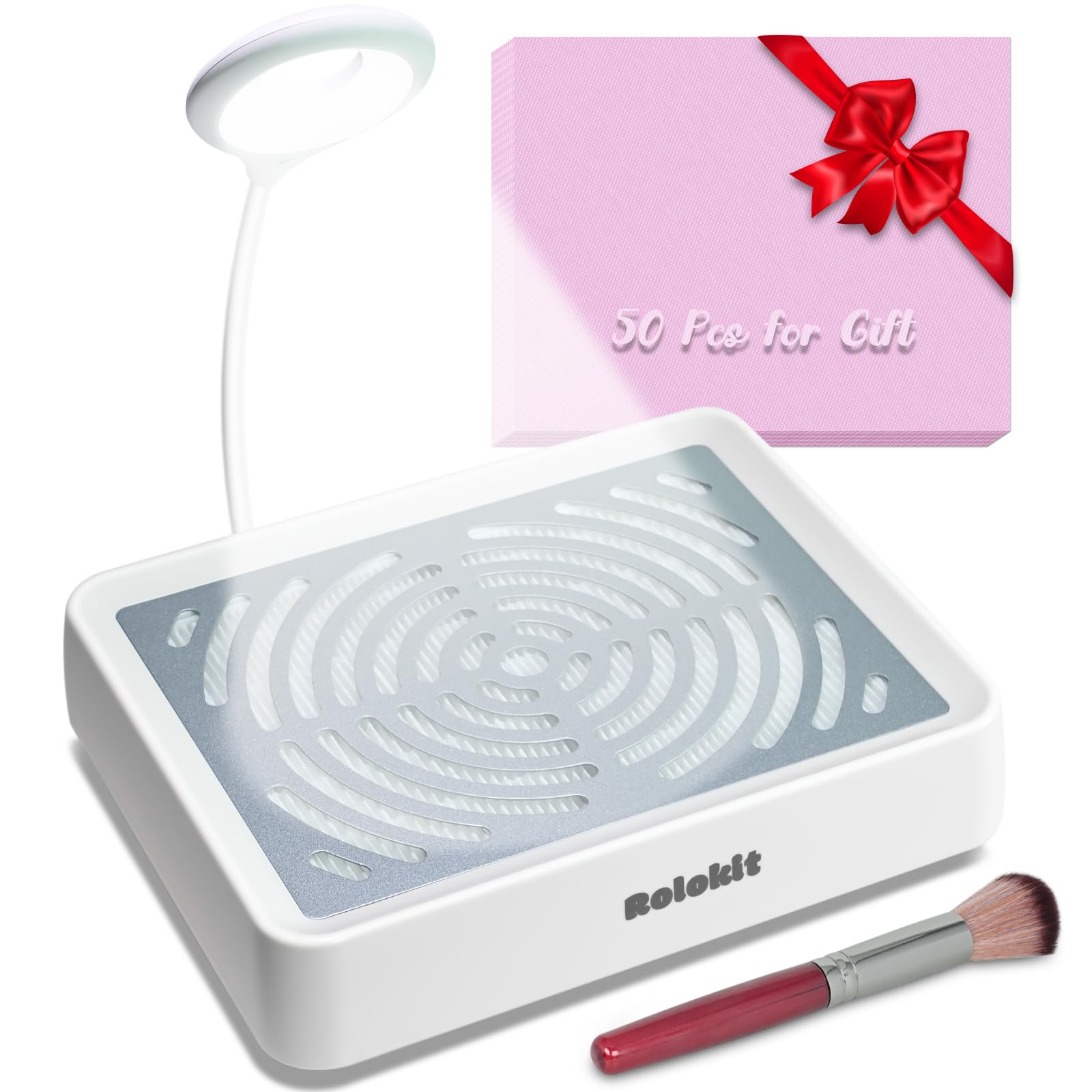 Rolokit Nail Dust Collector with Lamp improves visibility for precise nail art.