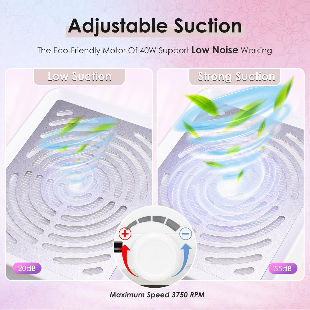 Rolokit nail-vacuum-low-noise operates quietly for comfortable sessions.