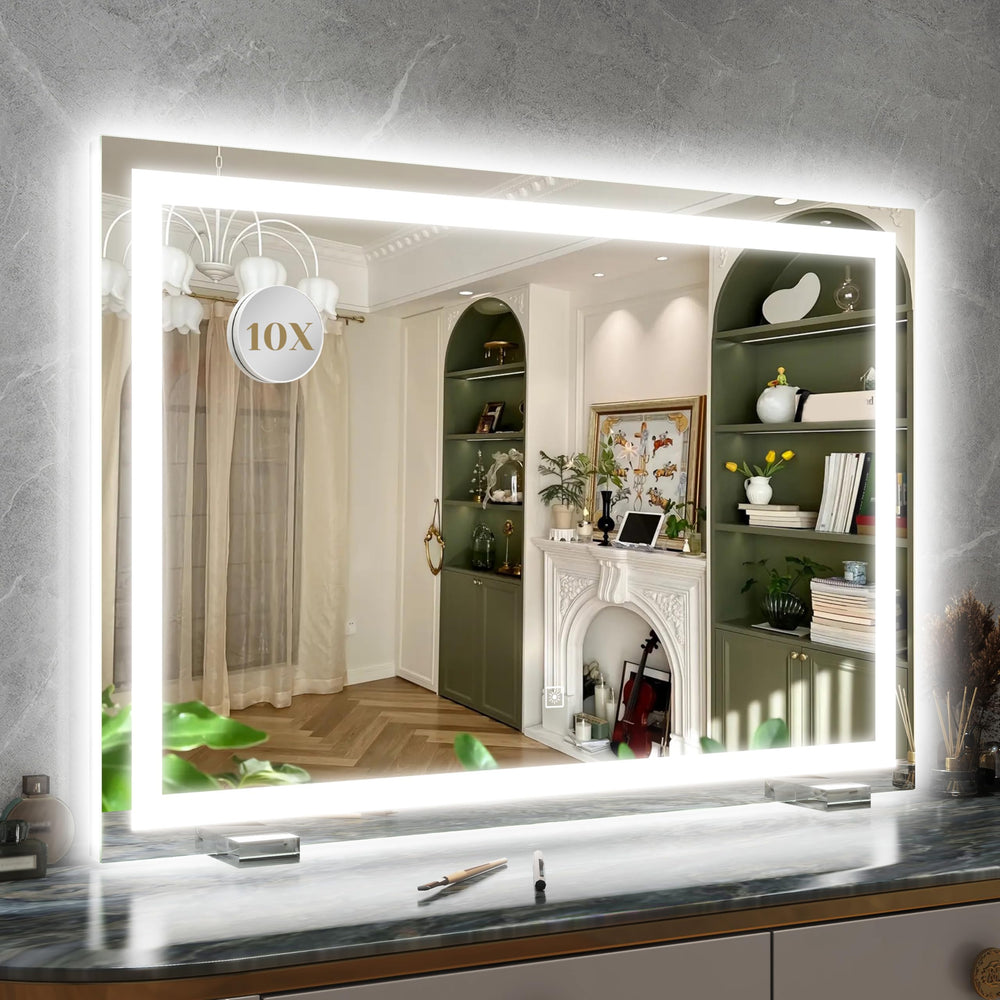 ROLOVE 32x22 inch vanity mirror with edge-to-edge LED lighting for shadow-free makeup