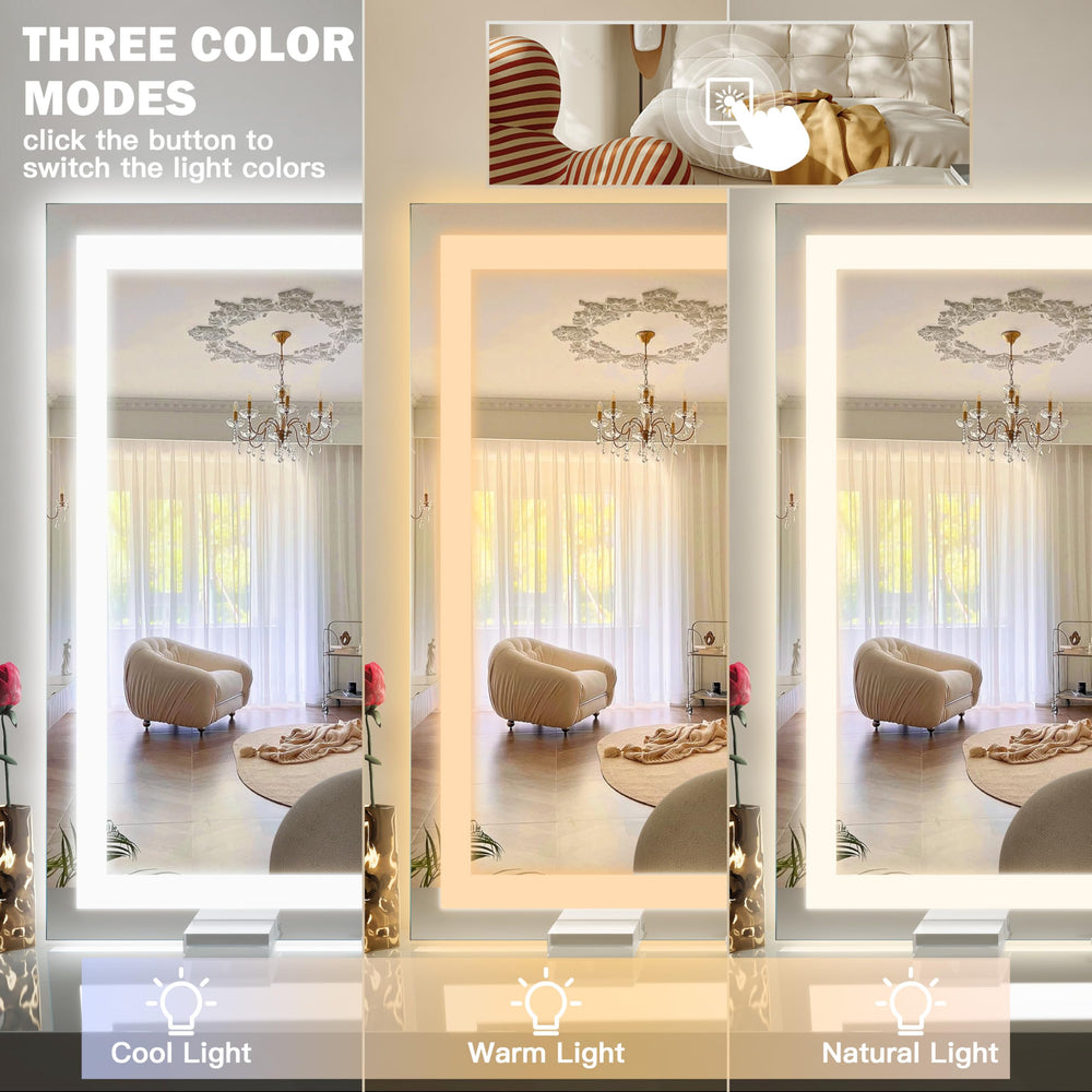 ROLOVE 38x28 mirror with dimmable controls for customizable lighting during routines.