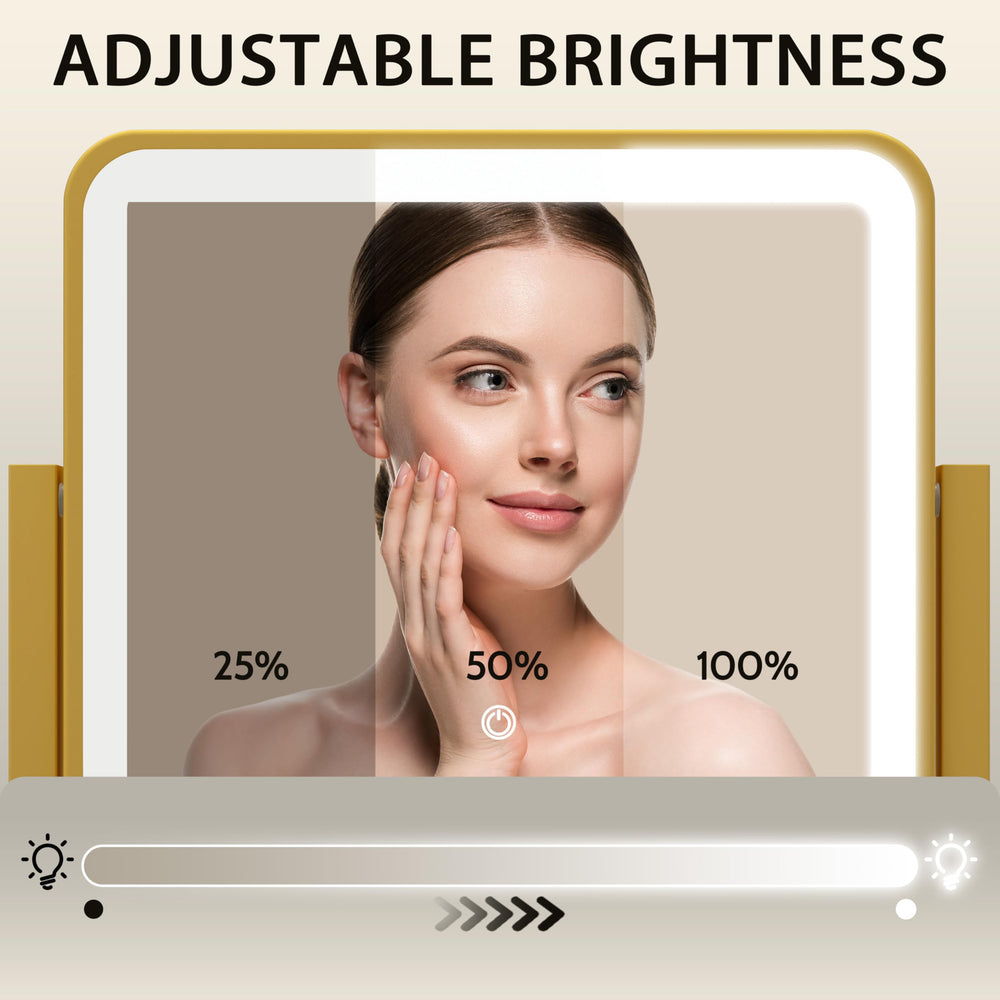 ROLOVE Gold lighted makeup mirror smart touch control panel enabling easy brightness changes