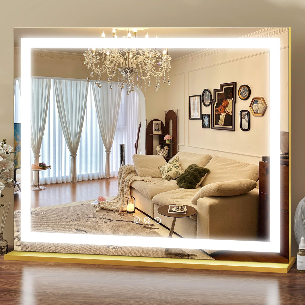 ROLOVE Gold Vanity Mirror 23x18 front view for accurate full-face makeup checks.