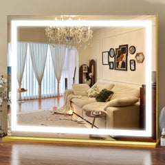 ROLOVE Gold Vanity Mirror 23x18 front view for accurate full-face makeup checks.