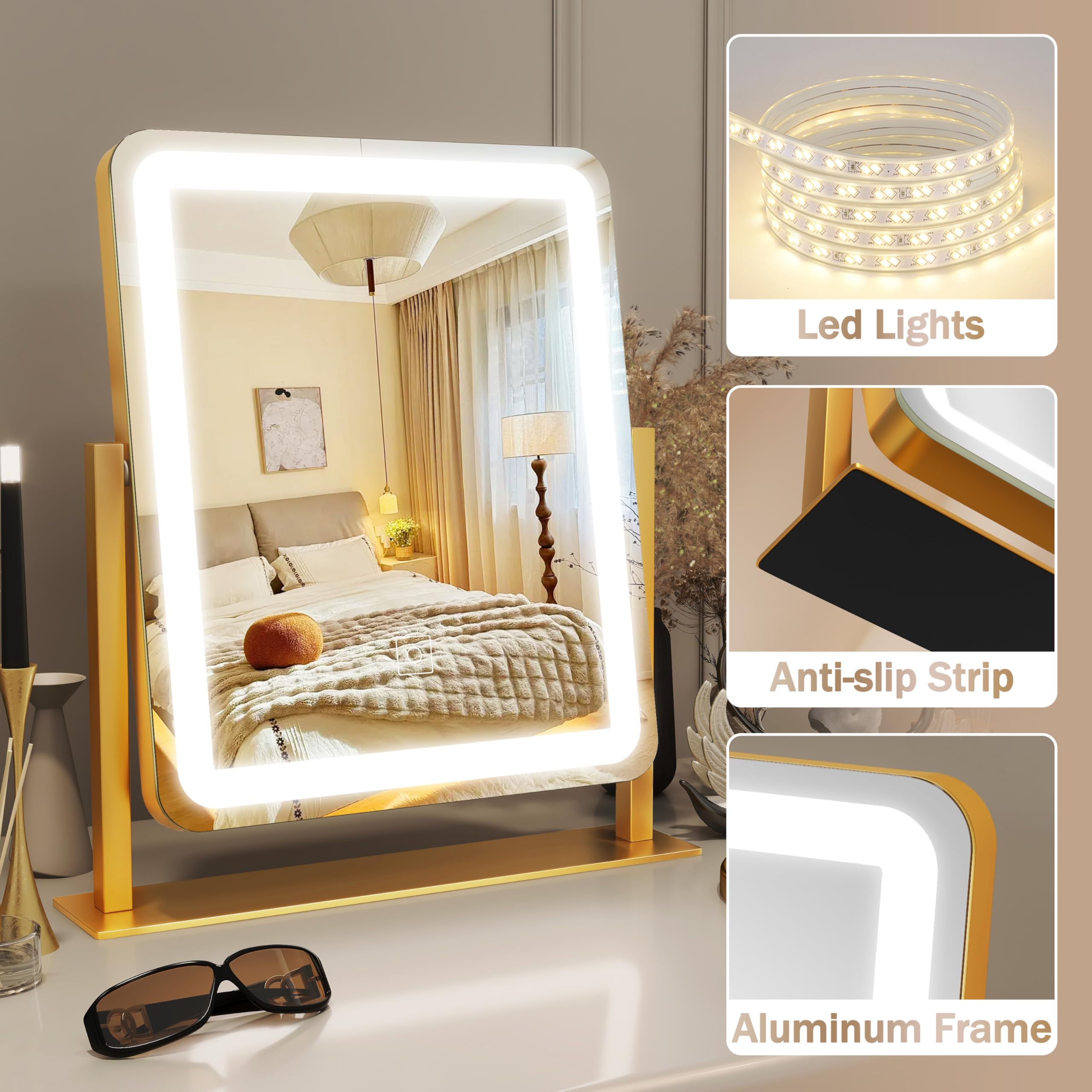 ROLOVE mirror corner highlights durable aluminum alloy construction.