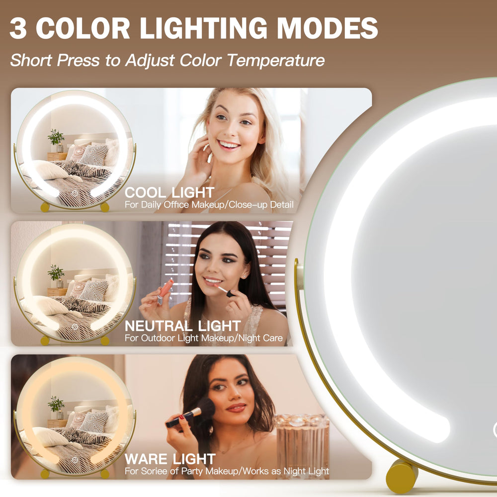 ROLOVE Gold Vanity Mirror stable base provides steadiness on a desk.