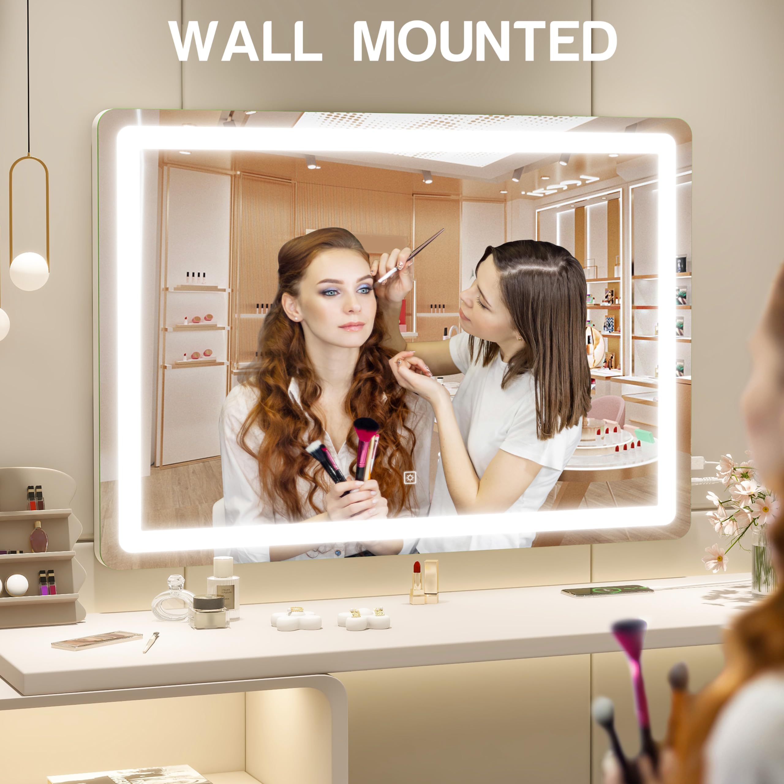 ROLOVE large mirror creates a bright, expansive makeup space for detailed skincare routines