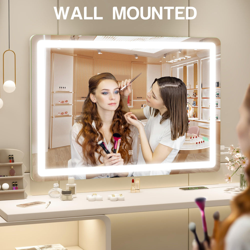 ROLOVE large mirror creates a bright, expansive makeup space for detailed skincare routines