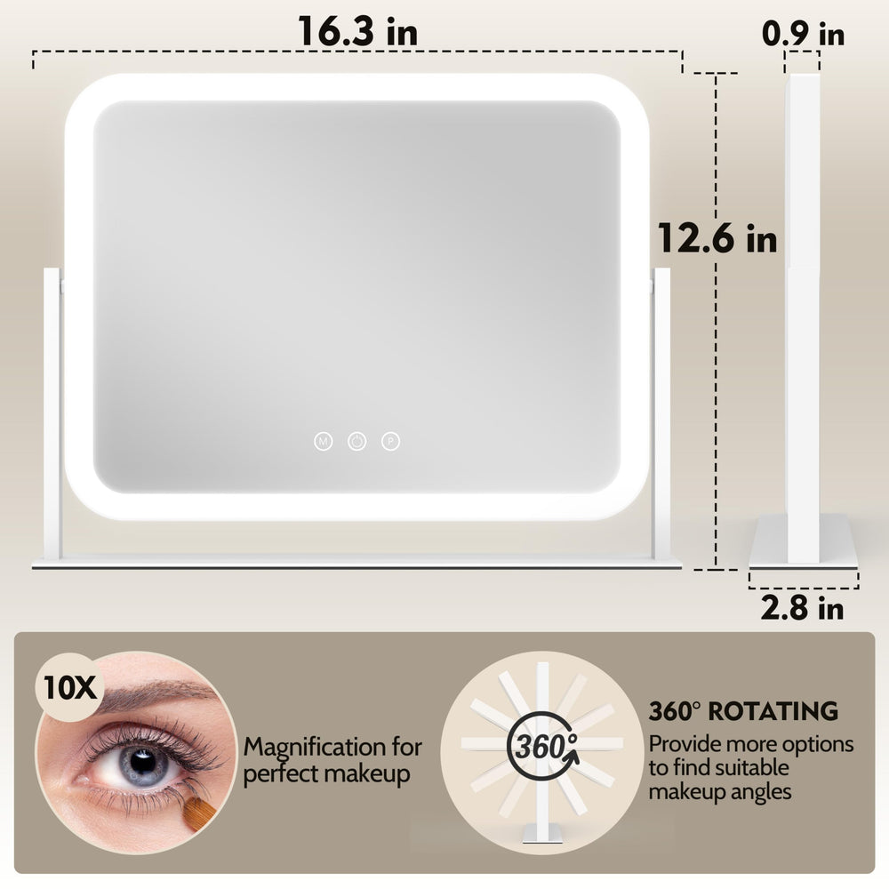 ROLOVE mirror with 3-color lighting for accurate foundation and eye makeup
