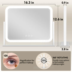 ROLOVE mirror with 3-color lighting for accurate foundation and eye makeup