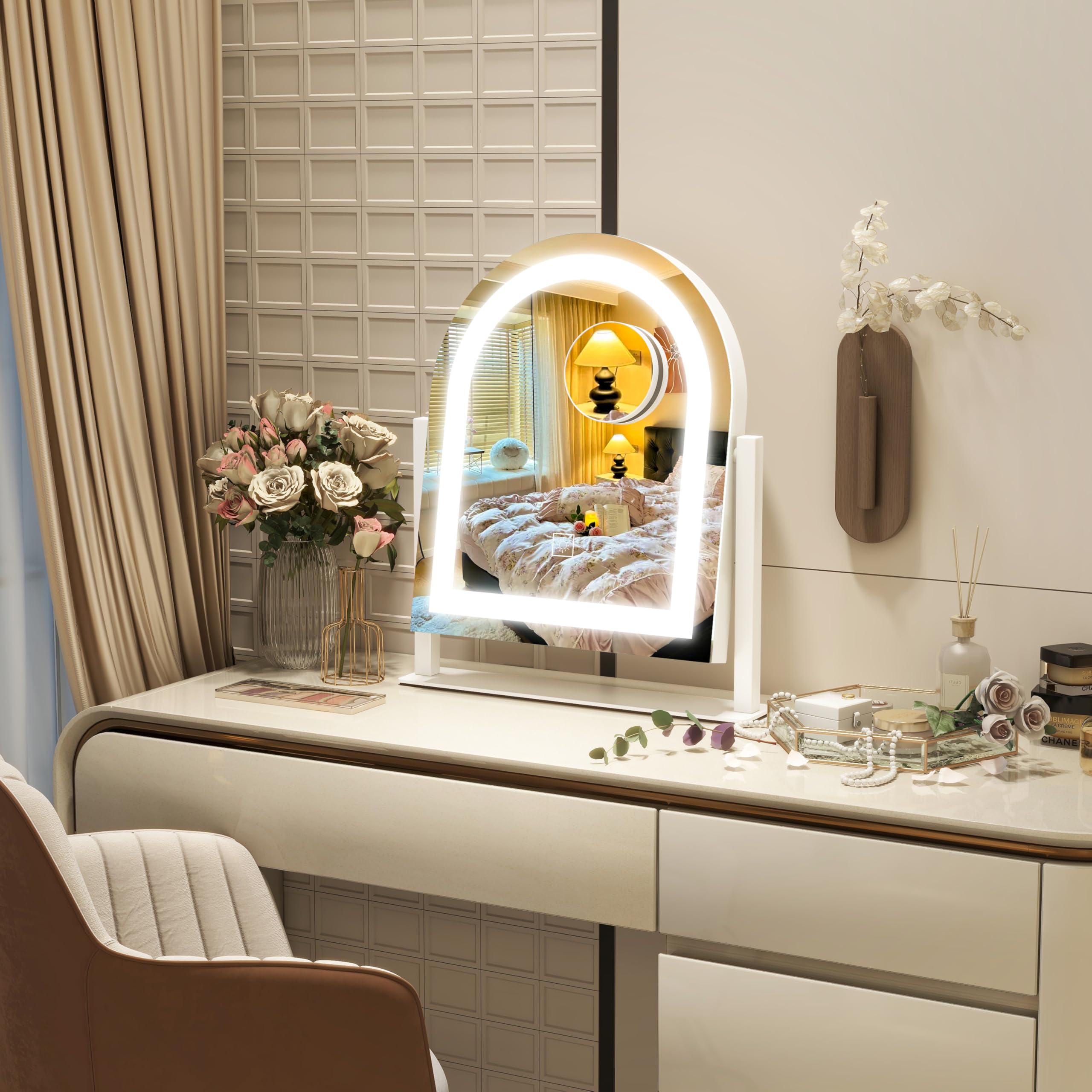 ROLOVE lighted makeup mirror with 3-color temperature for versatile lighting