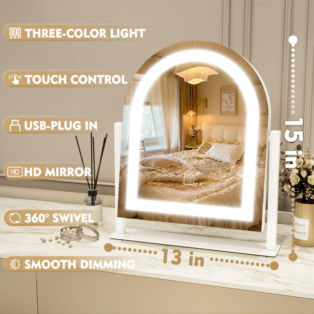 ROLOVE lighted makeup mirror removable 10x magnifier for detailed grooming