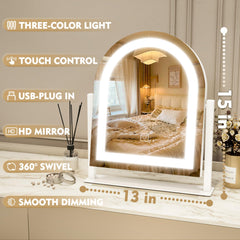 ROLOVE lighted makeup mirror removable 10x magnifier for detailed grooming