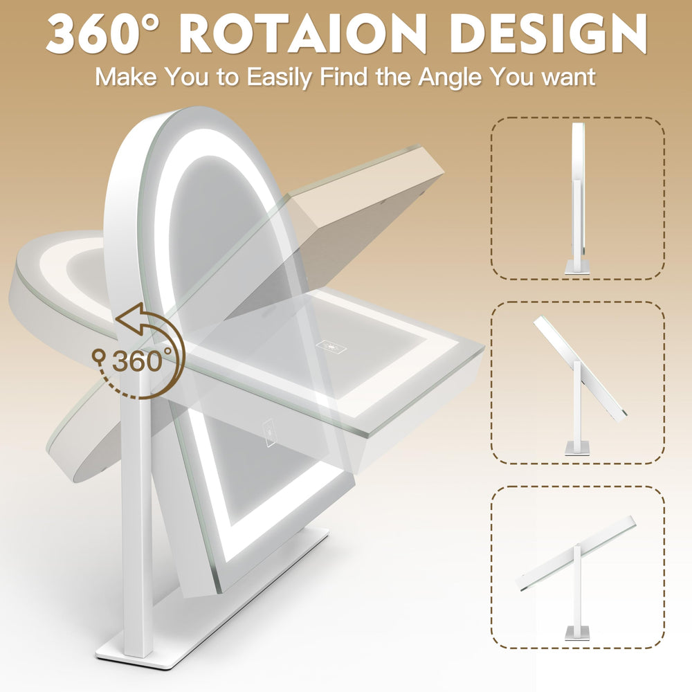 ROLOVE vanity mirror for tabletop or desk space-saving setup