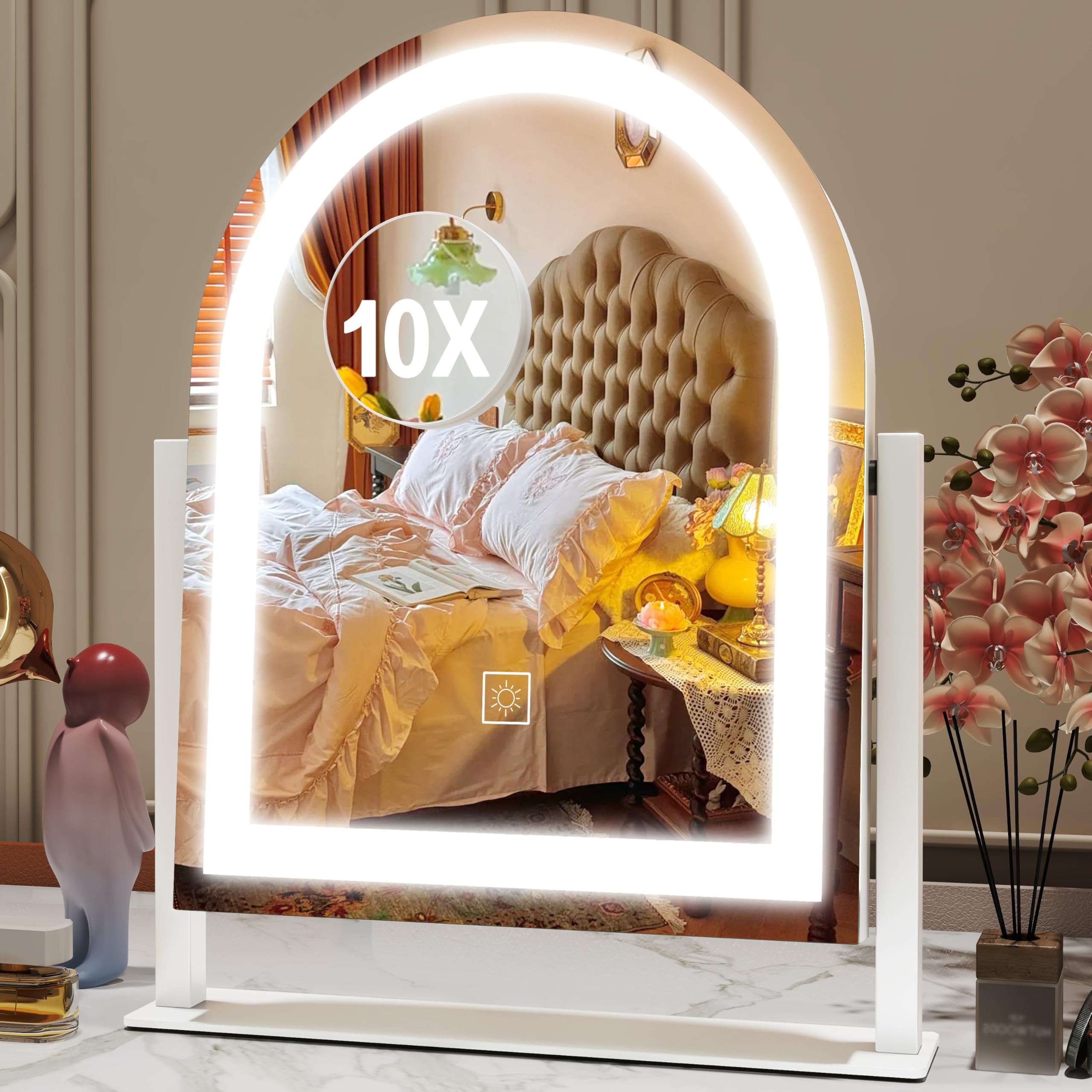 ROLOVE lighted makeup mirror top view for full-face makeup with ample reflection