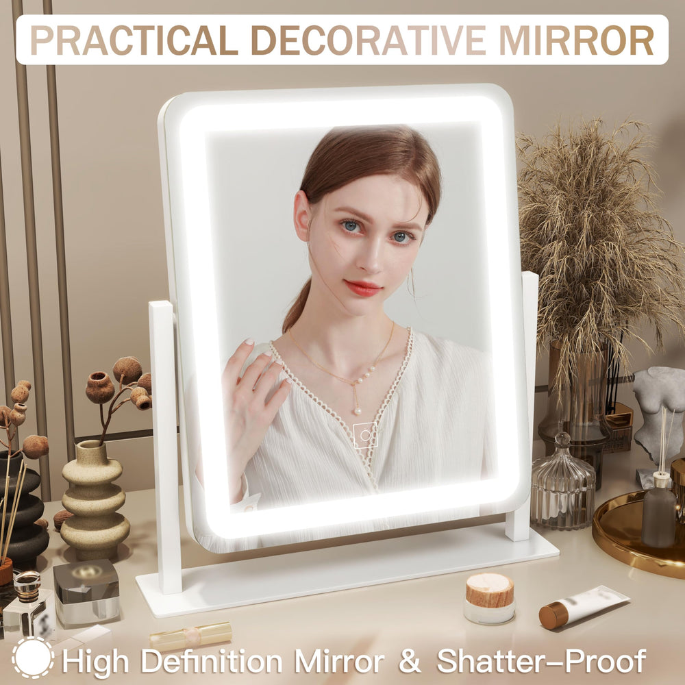 ROLOVE makeup mirror with 3-color lighting demonstrates warm, natural, and cool tones.
