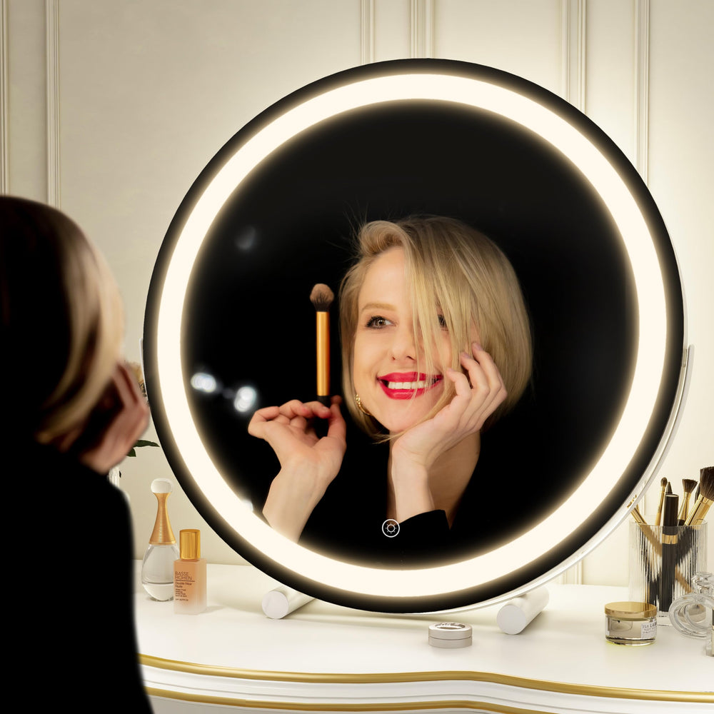 ROLOVE makeup mirror with 360-degree rotation for easy angle adjustments during routine.
