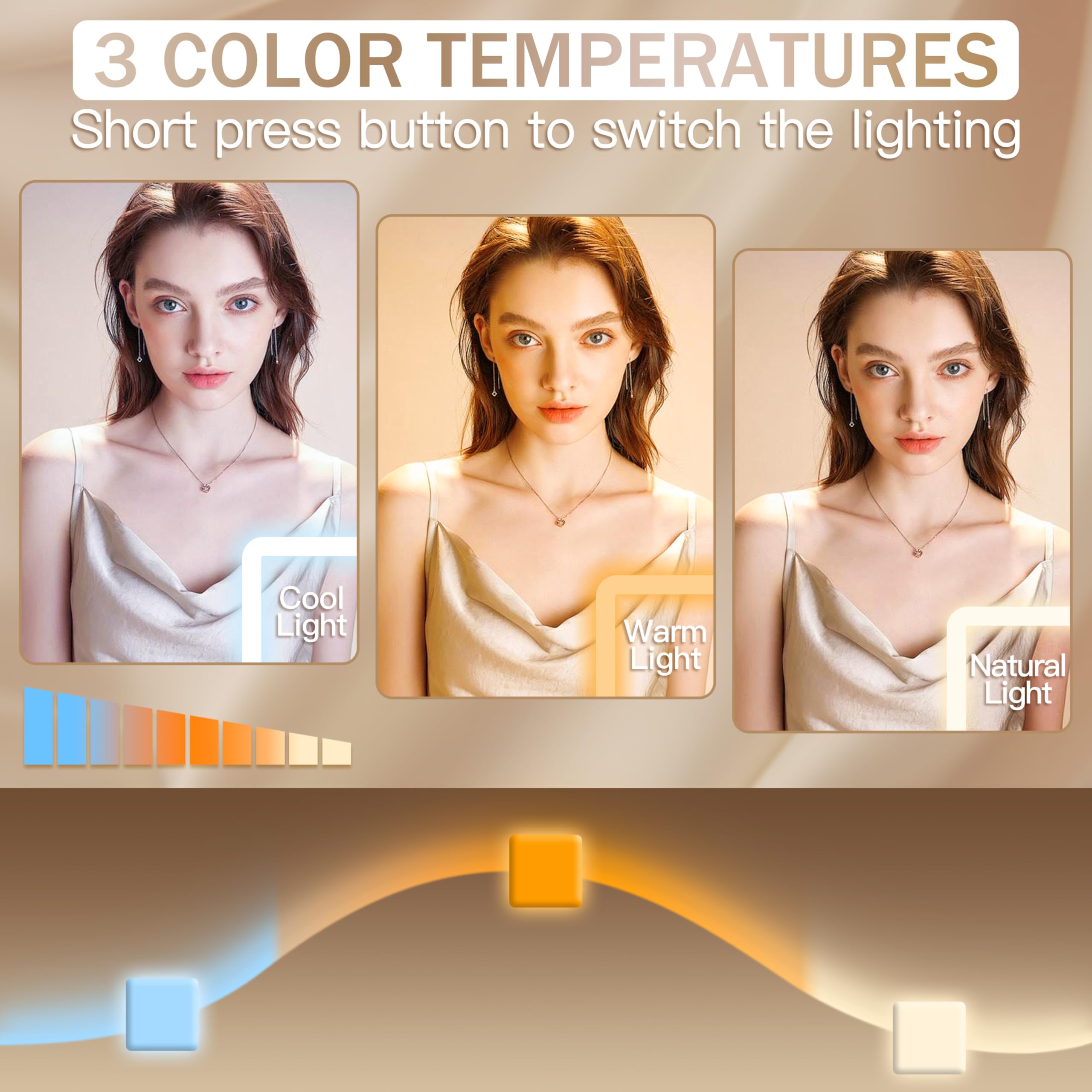 ROLOVE dimmable lighting controls adjustable brightness for any makeup task.