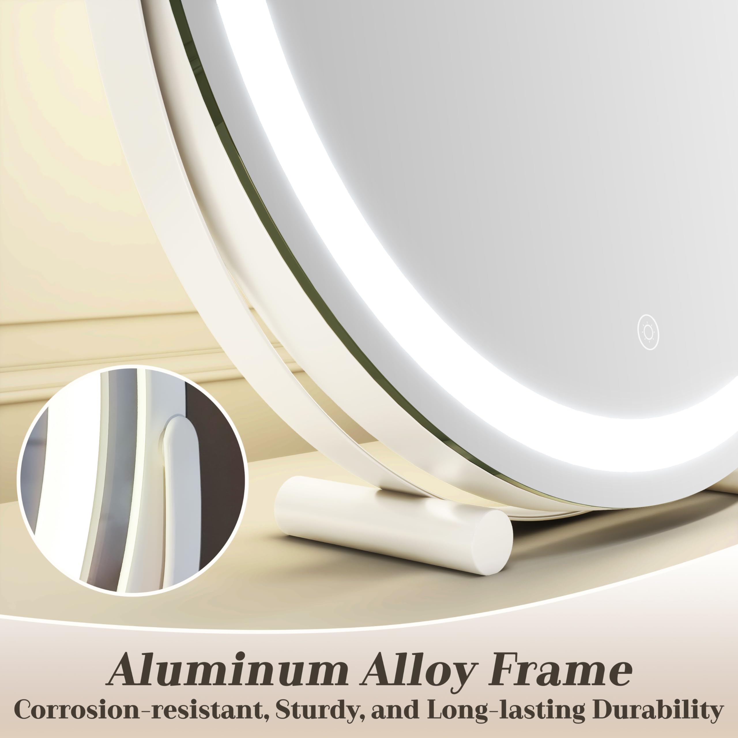 ROLOVE lighted vanity mirror brightens your space with soft even illumination.