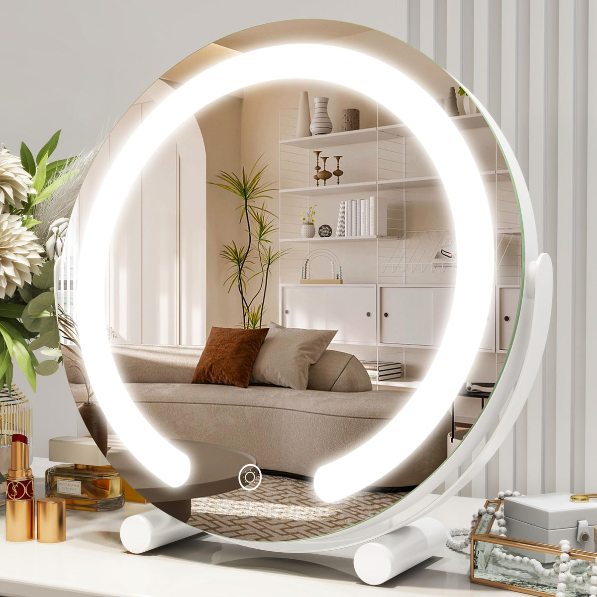 ROLOVE vanity mirror 12-inch front view with glow for even lighting