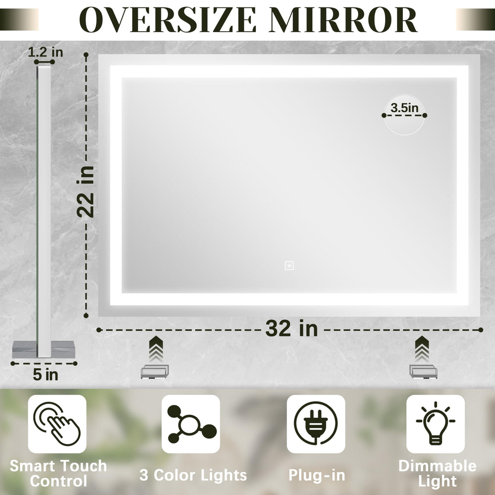 ROLOVE vanity mirror offers 3 color temps for true-color makeup matching