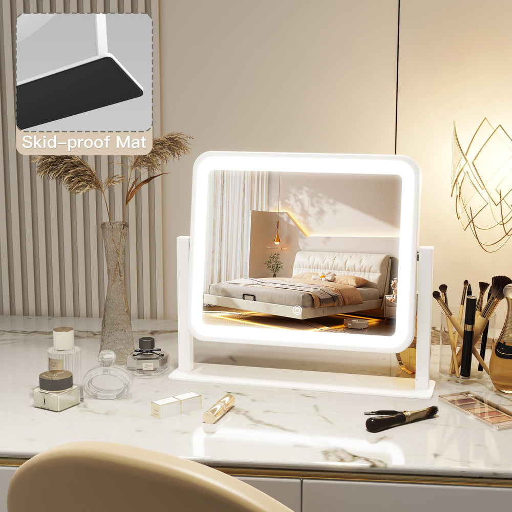ROLOVE vanity mirror demonstrating 360-degree rotation for flexible angles.