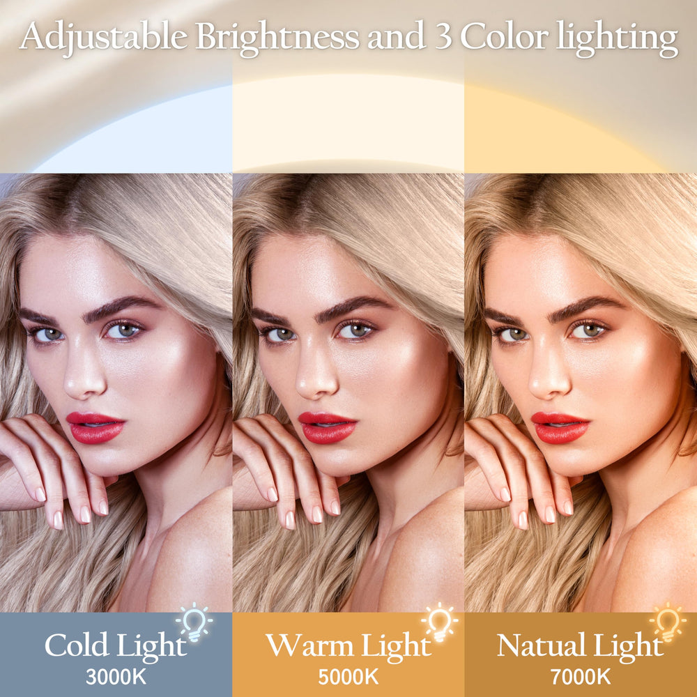 ROLOVE vanity mirror dimmed-light view demonstrates soft lighting for skincare rituals.