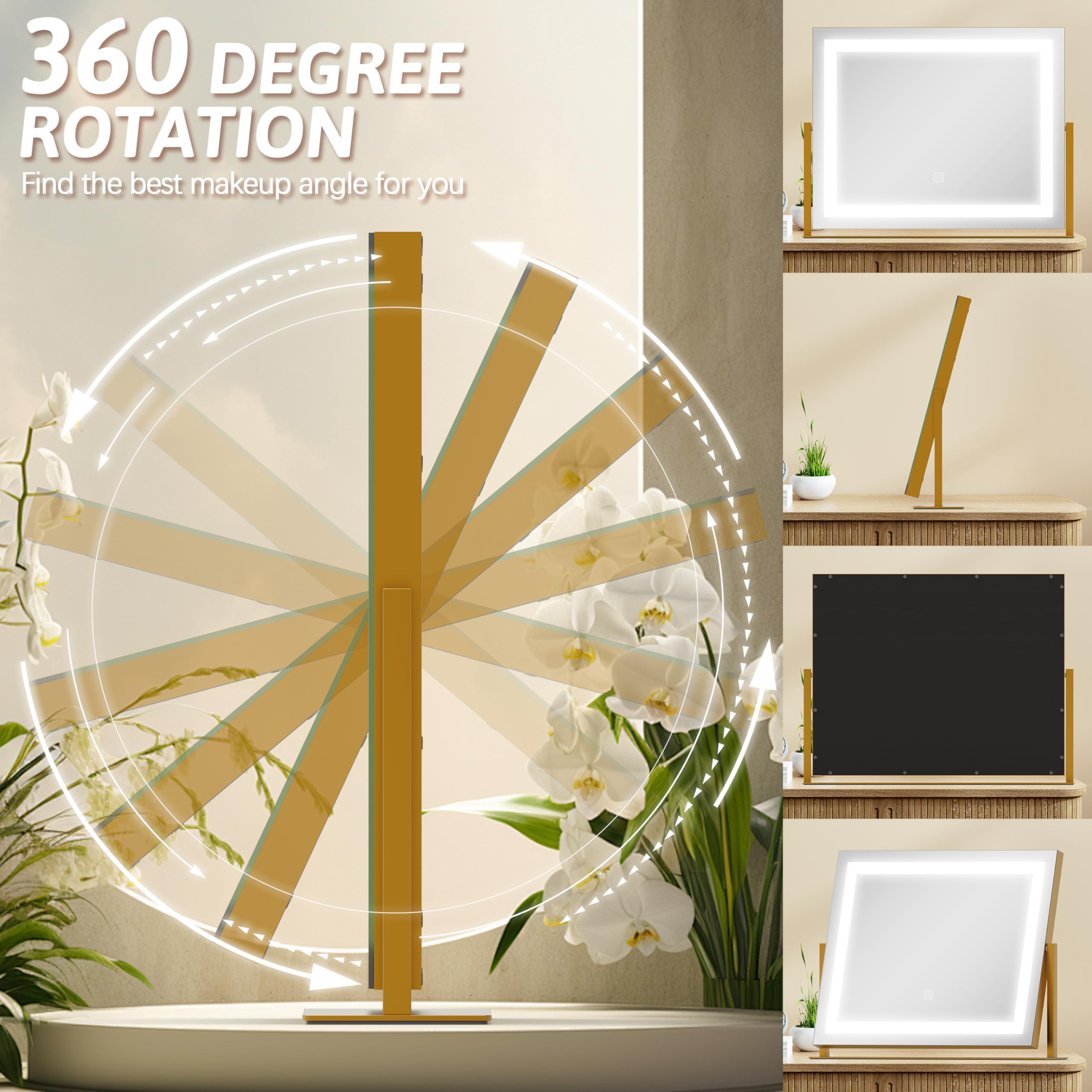 ROLOVE vanity mirror gold finish adds a sleek elegant touch to any space