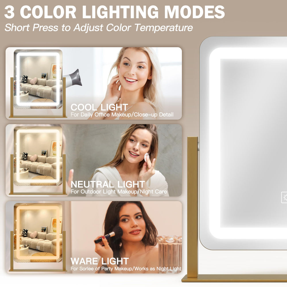 ROLOVE vanity mirror gold frame adds elegant, compact style to any vanity or desk