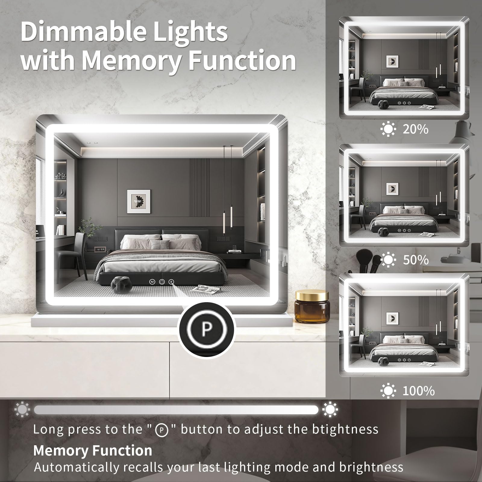 ROLOVE vanity mirror HD true reflection provides clear lifelike detail for makeup accuracy
