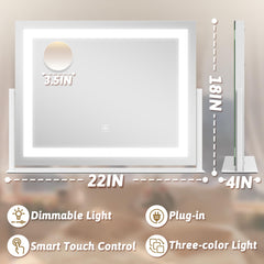 ROLOVE vanity mirror LED color options provide warm, day, and cool lighting