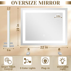 ROLOVE vanity mirror side-lit view showing even illumination for natural shadows-free lighting.