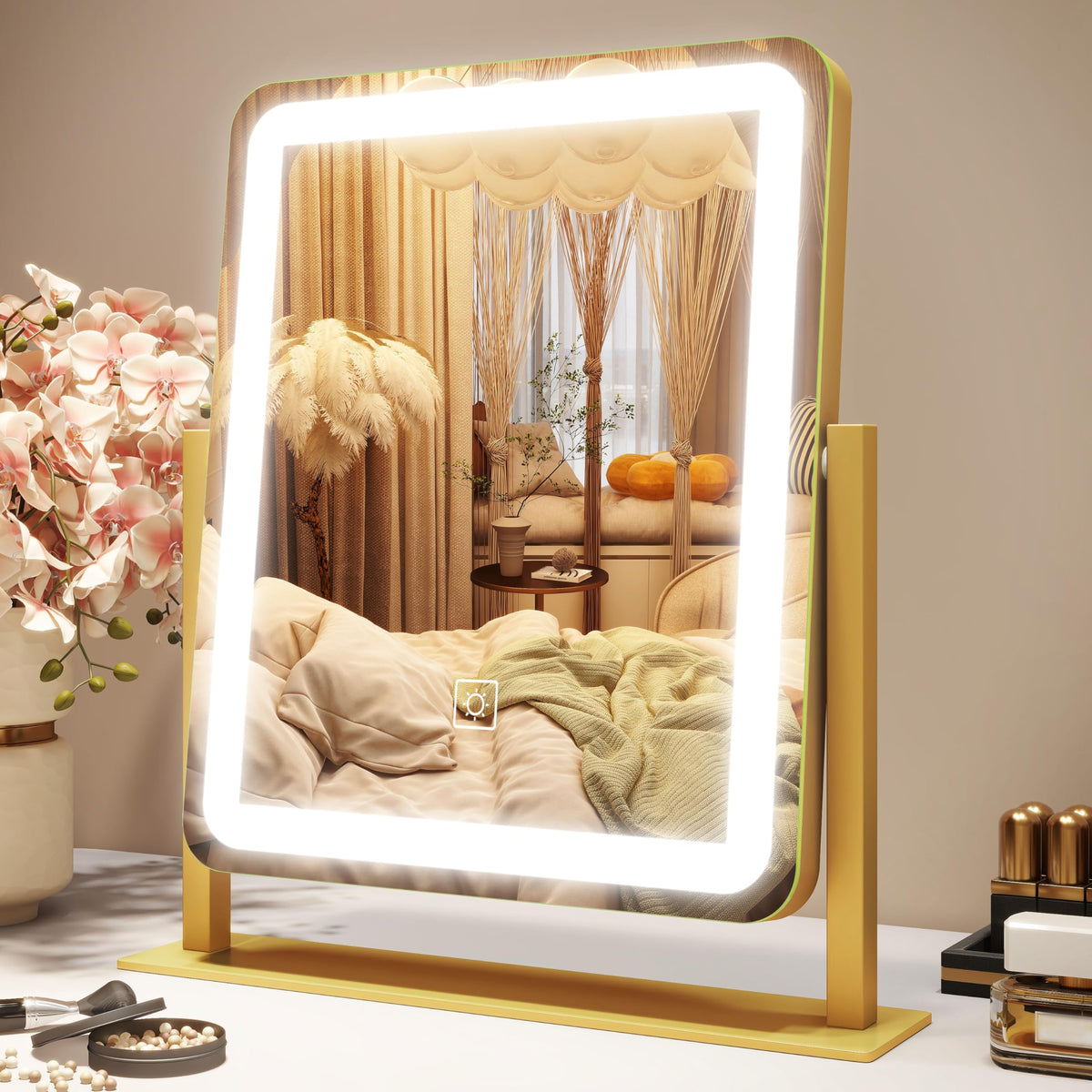 ROLOVE vanity mirror lights 12.6x15 inches for full-face makeup viewing and desk setup