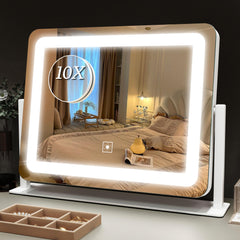 ROLOVE vanity mirror with lights shows full 15x12 view with warm to cool tones for makeup accuracy.